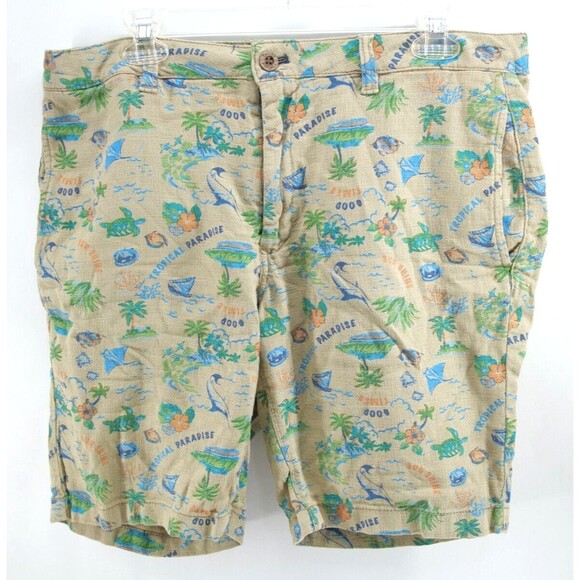 Linen Blend Shorts Tropical Paradise Prints Men Size 33 Originals Tailor Vintage - Picture 1 of 7